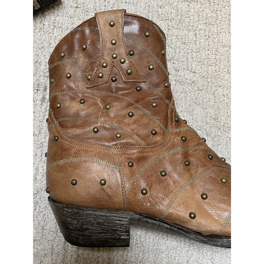 Old Gringo Brown Leather Studded Western Ankle Boots Womens 10B Turquoise Cowboy - Picture 7 of 13